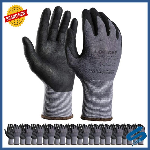 MicroFoam Nitrile Coated Safety Work Gloves - 12 Pairs - Superior Grip